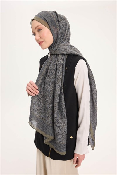 Tencel Monare Şal Koyu Lacivert Etnik Desen 75x195