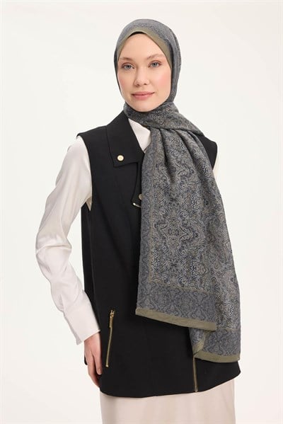 Tencel Monare Şal Koyu Lacivert Etnik Desen 75x195