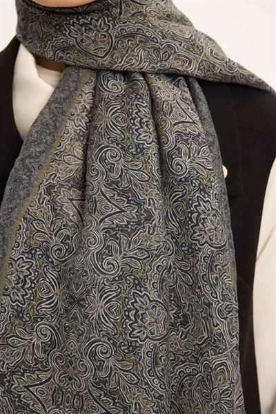 Tencel Monare Şal Koyu Lacivert Etnik Desen 75x195