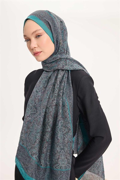 Tencel Monare Şal Petrol Mavi Etnik Desen 75x195