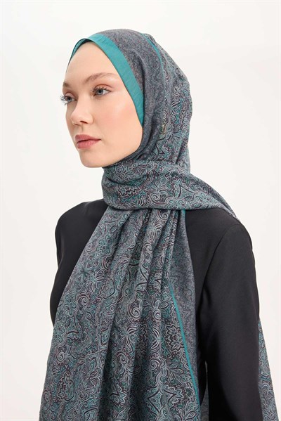 Tencel Monare Şal Petrol Mavi Etnik Desen 75x195