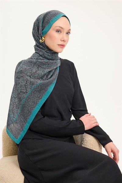 Tencel Monare Şal Petrol Mavi Etnik Desen 75x195