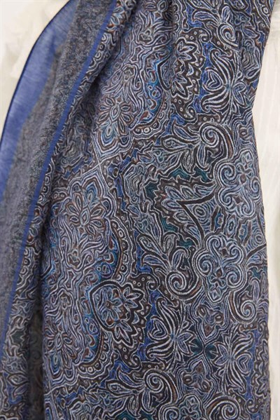 Tencel Monare Şal Koyu Mavi Etnik Desen 75x195