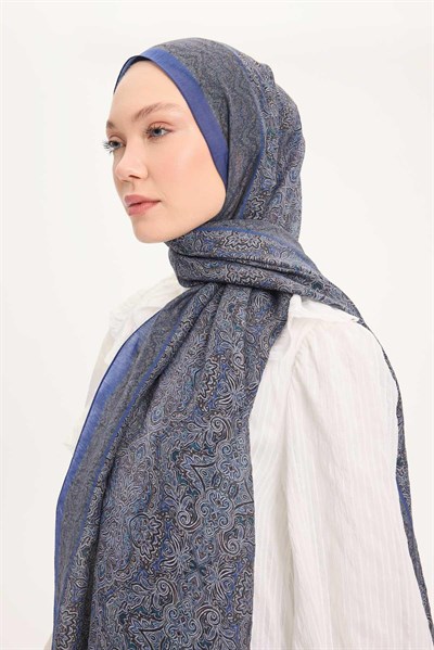 Tencel Monare Şal Koyu Mavi Etnik Desen 75x195