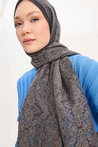 Tencel Monare Şal Koyu Antrasit Etnik Desen 75x195