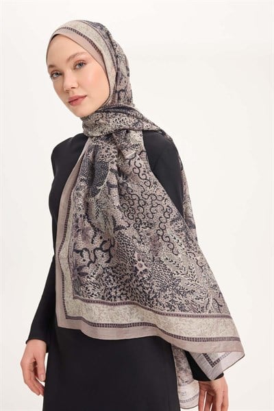 Tencel Monare Şal Vizon Vintage Botanik Desen 75x195