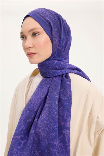 Tencel Monare Şal Mor Vintage Botanik Desen 75x195