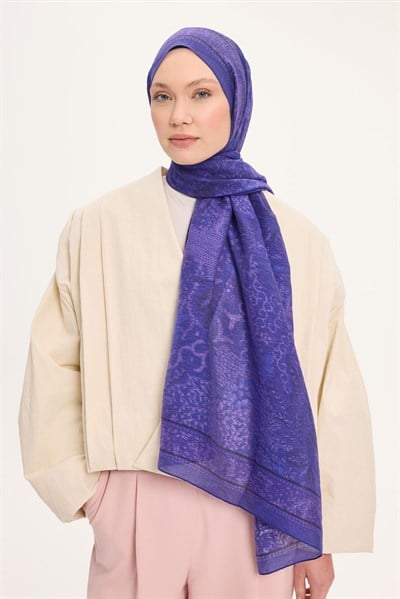 Tencel Monare Şal Mor Vintage Botanik Desen 75x195