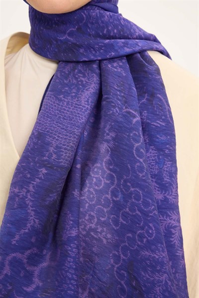 Tencel Monare Şal Mor Vintage Botanik Desen 75x195