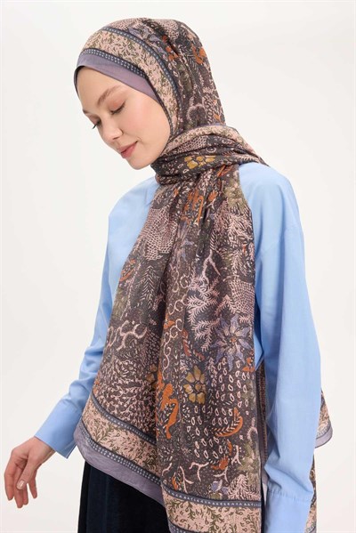 Tencel Monare Şal Füme Vintage Botanik Desen 75x195