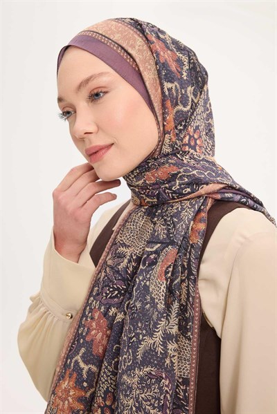 Tencel Monare Şal Indigo Vintage Botanik Desen 75x195