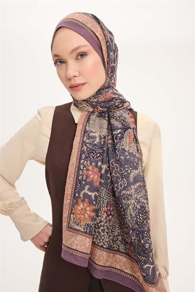 Tencel Monare Şal Indigo Vintage Botanik Desen 75x195