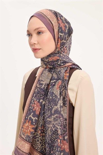 Tencel Monare Şal Indigo Vintage Botanik Desen 75x195