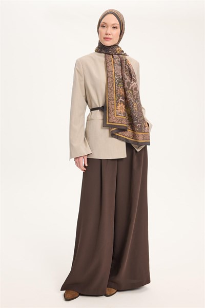 Tencel Monare Şal Haki Vintage Botanik Desen 75x195