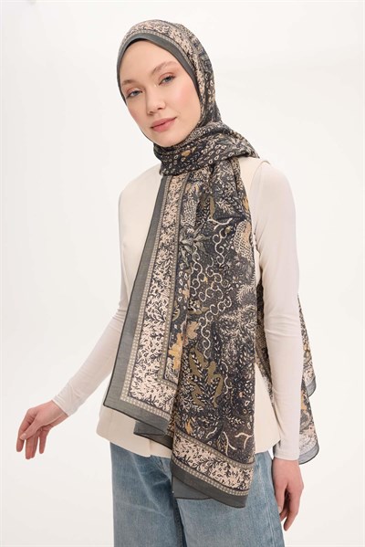 Tencel Monare Şal Zümrüt Vintage Botanik Desen 75x195