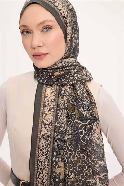 Tencel Monare Şal Zümrüt Vintage Botanik Desen 75x195