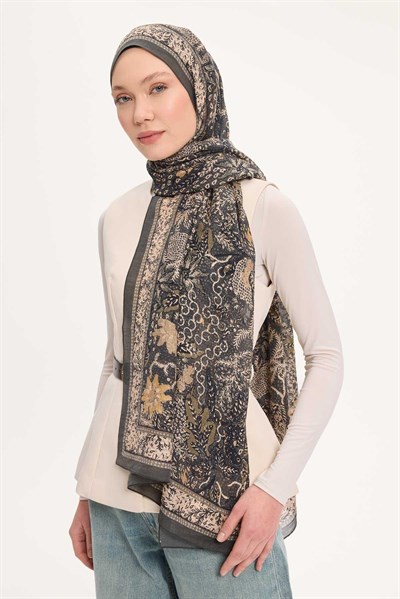 Tencel Monare Şal Zümrüt Vintage Botanik Desen 75x195