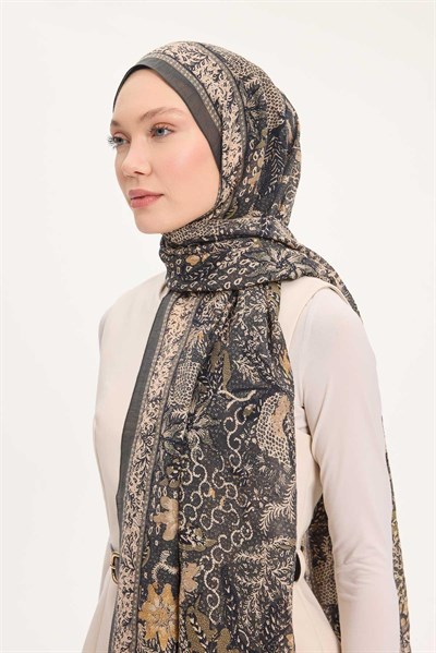 Tencel Monare Şal Zümrüt Vintage Botanik Desen 75x195