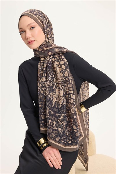 Tencel Monare Şal Haki Taş Desen 75x195