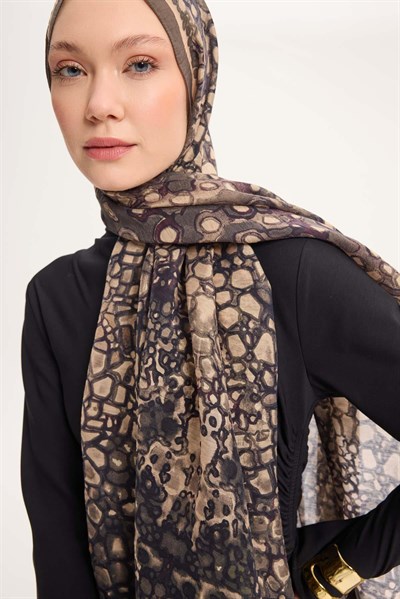 Tencel Monare Şal Haki Taş Desen 75x195