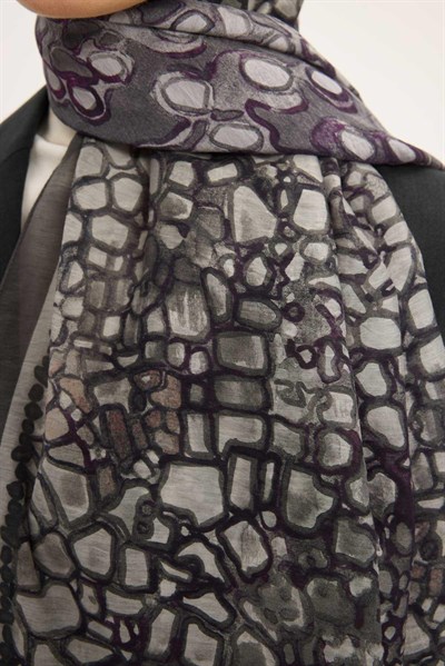 Tencel Monare Şal Gri Taş Desen 75x195