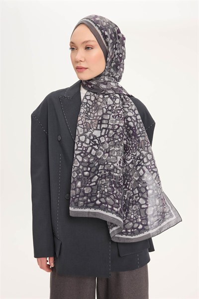 Tencel Monare Şal Gri Taş Desen 75x195