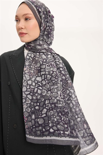 Tencel Monare Şal Gri Taş Desen 75x195
