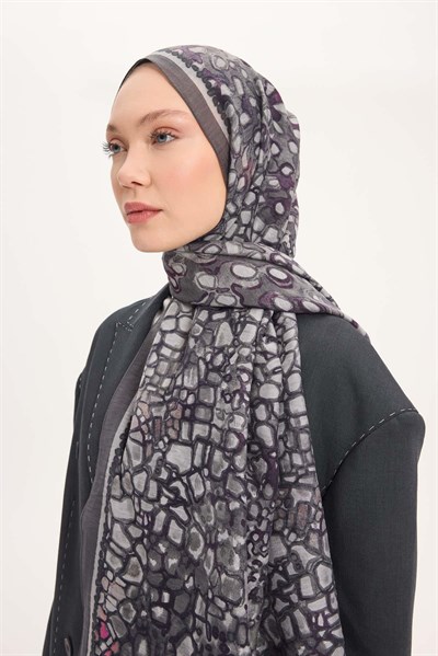 Tencel Monare Şal Gri Taş Desen 75x195