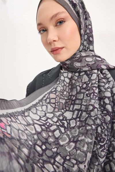 Tencel Monare Şal Gri Taş Desen 75x195