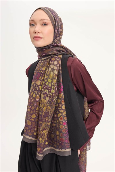 Tencel Monare Şal Haki Taş Desen 75x195