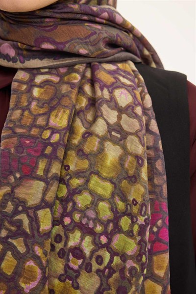 Tencel Monare Şal Haki Taş Desen 75x195