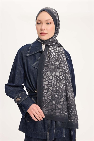Tencel Monare Şal Siyah Taş Desen 75x195