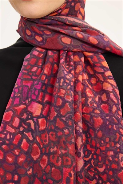 Tencel Monare Şal Mürdüm Taş Desen 75x195