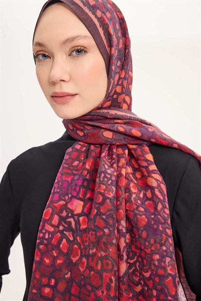 Tencel Monare Şal Mürdüm Taş Desen 75x195