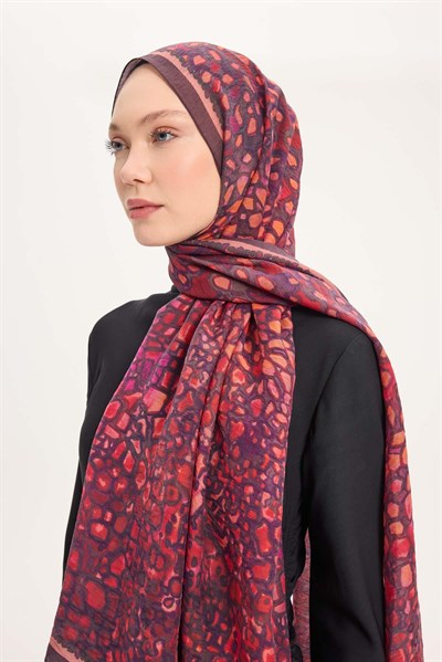 Tencel Monare Şal Mürdüm Taş Desen 75x195