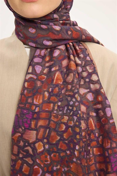 Tencel Monare Şal Koyu Mocha Taş Desen 75x195