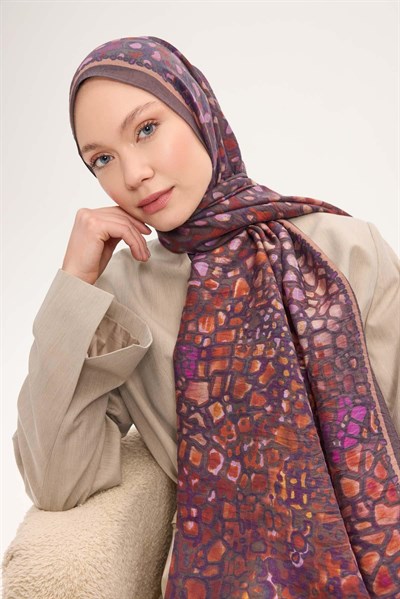 Tencel Monare Şal Koyu Mocha Taş Desen 75x195