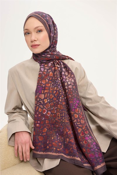 Tencel Monare Şal Koyu Mocha Taş Desen 75x195