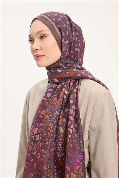 Tencel Monare Şal Koyu Mocha Taş Desen 75x195