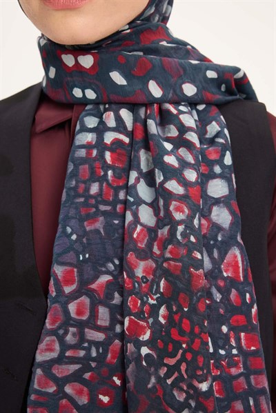 Tencel Monare Şal Bordo Taş Desen 75x195