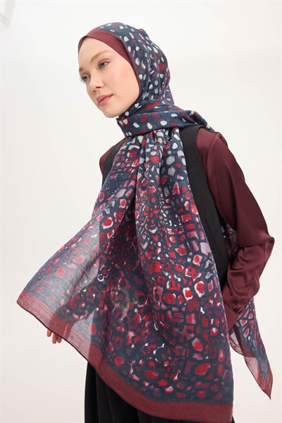 Tencel Monare Şal Bordo Taş Desen 75x195