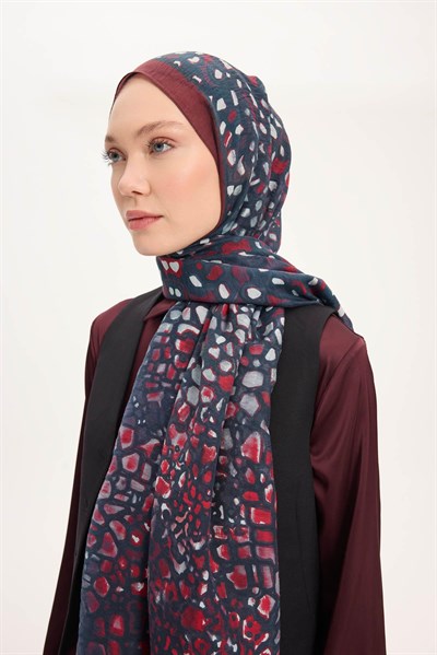 Tencel Monare Şal Bordo Taş Desen 75x195