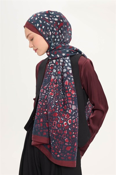 Tencel Monare Şal Bordo Taş Desen 75x195