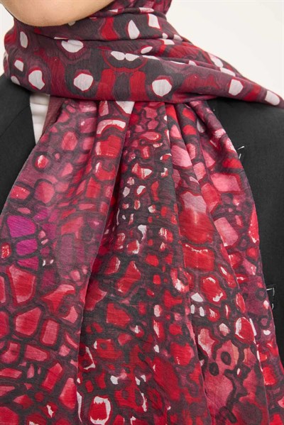Tencel Monare Şal Koyu Bordo Taş Desen 75x195