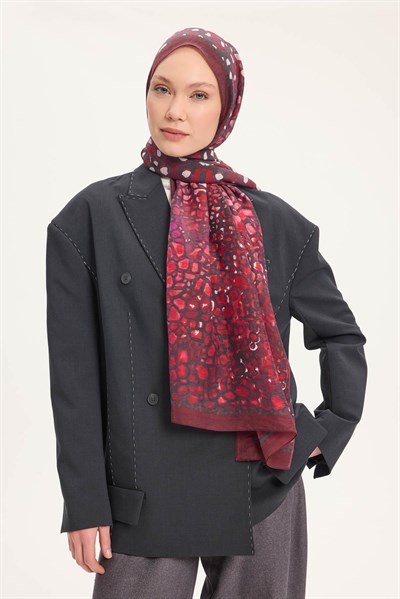 Tencel Monare Şal Koyu Bordo Taş Desen 75x195