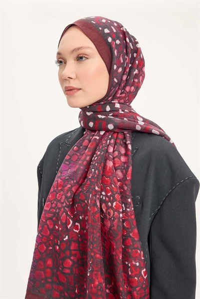 Tencel Monare Şal Koyu Bordo Taş Desen 75x195