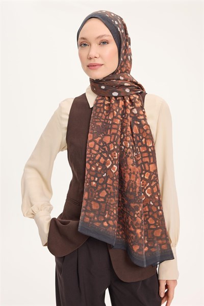 Tencel Monare Şal Koyu Antrasit Taş Desen 75x195