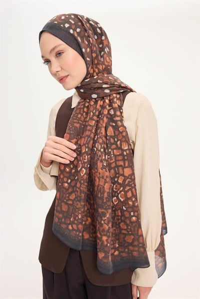 Tencel Monare Şal Koyu Antrasit Taş Desen 75x195