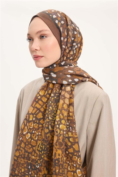 Tencel Monare Şal Kahve Taş Desen 75x195