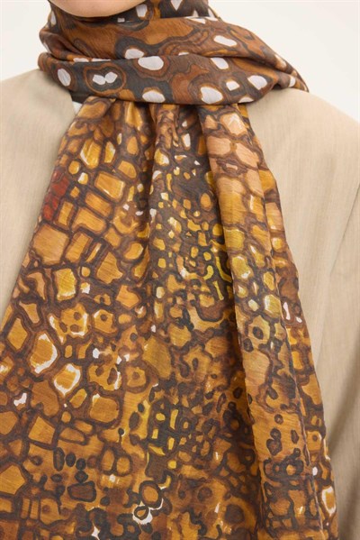 Tencel Monare Şal Kahve Taş Desen 75x195